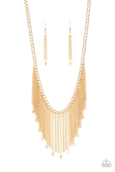 CUE THE FIREWORKS - GOLD CRYSTAL FRINGE NECKLACE